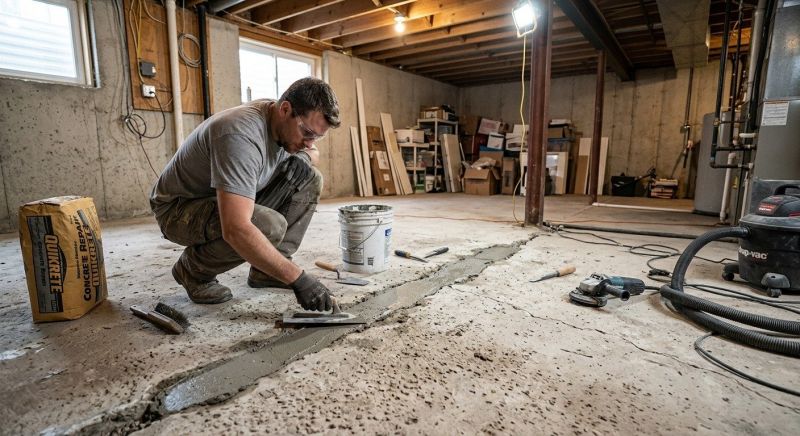 Cracked Basement Floor Repair in Harford County, MD
